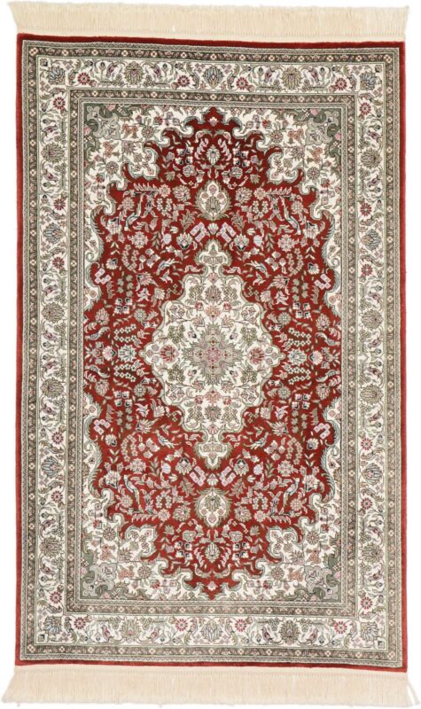 Qom Oriental Rug 80 × 124 cm, Silk, Red/Orange, hand-knotted