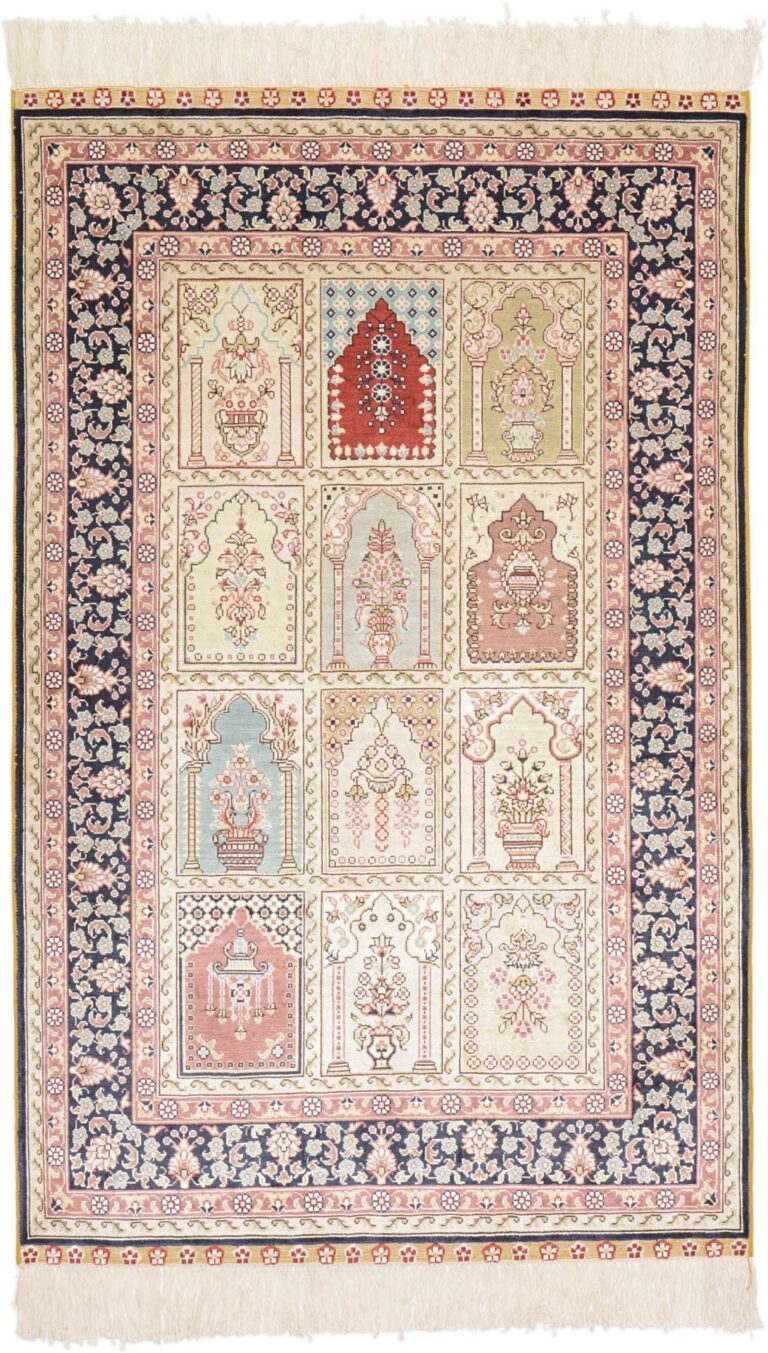 Hereke Oriental Rug 79 × 126 cm, Silk, Red/Orange, hand-knotted