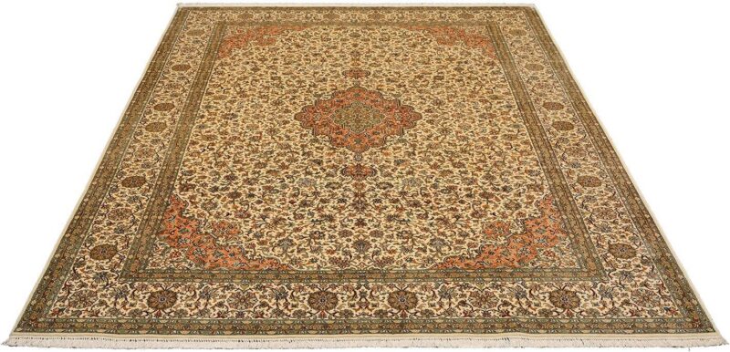 Kashmir Oriental Rug 221 × 313 cm, Silk, hand-knotted, pastel — view 2 Kashmir Oriental Rug 221 × 313 cm, Silk, hand-knotted, pastel — view 2