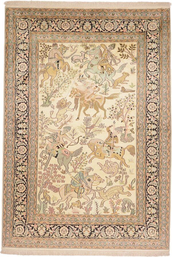 Kashmir Oriental Rug 143 × 207 cm, Silk, hand-knotted, refined