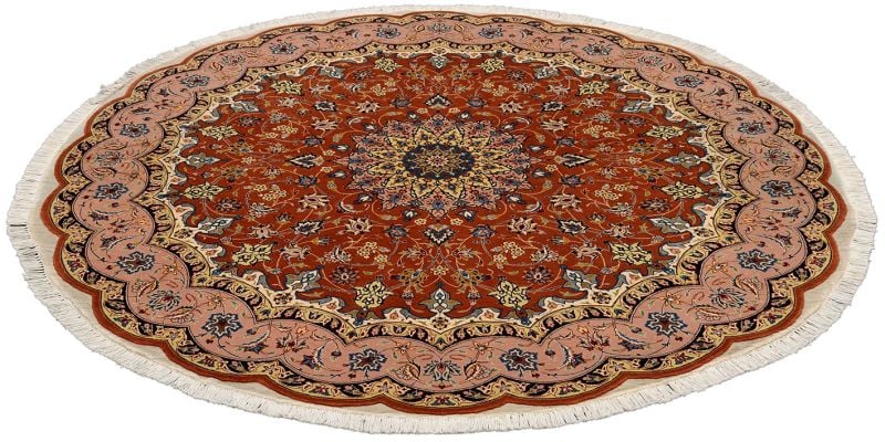 Tabriz Persian Rug 200 × 200 cm, Wool and Silk, Red/Orange, hand-knotted — view 2