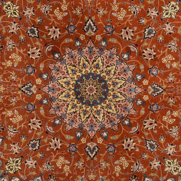 Tabriz Persian Rug 200 × 200 cm, Wool and Silk, Red/Orange, hand-knotted — view 4
