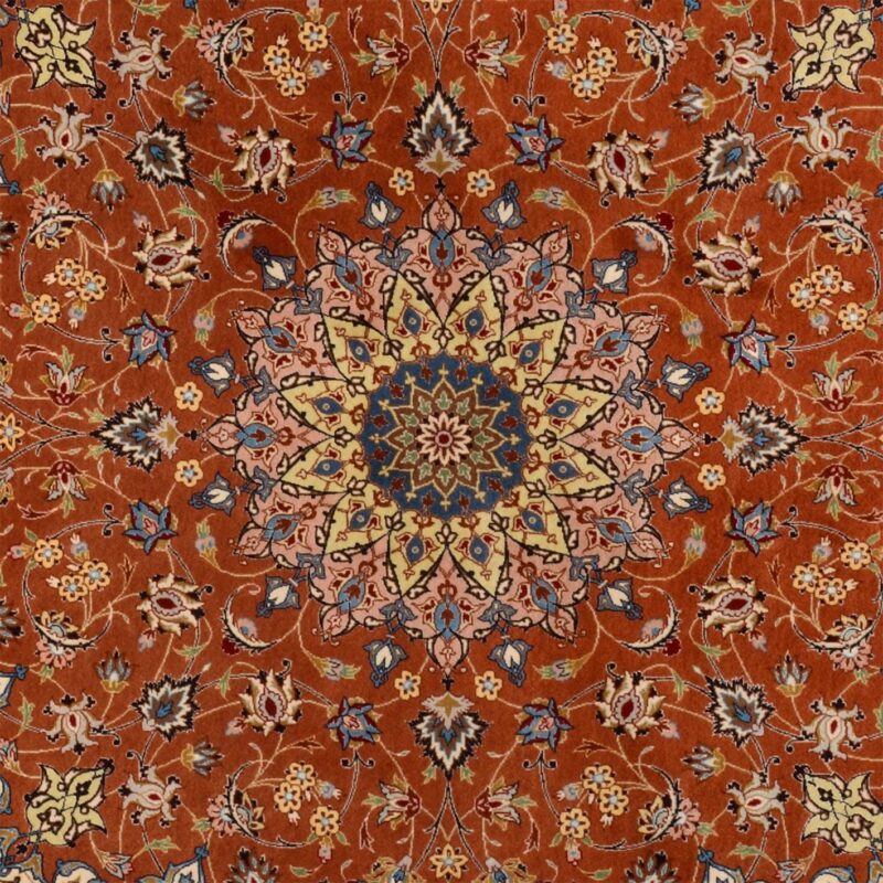 Tabriz Persian Rug 200 × 200 cm, Wool and Silk, Red/Orange, hand-knotted — view 4