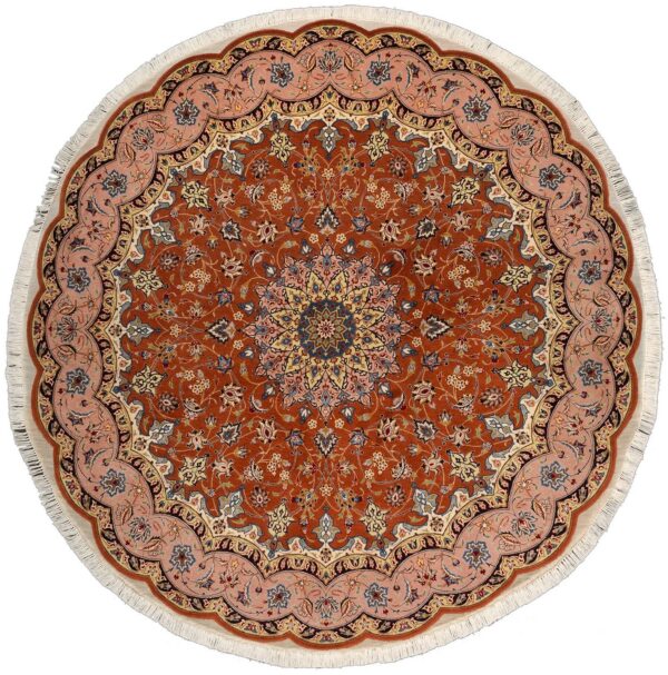 Tabriz Persian Rug 200 × 200 cm, Wool and Silk, Red/Orange, hand-knotted