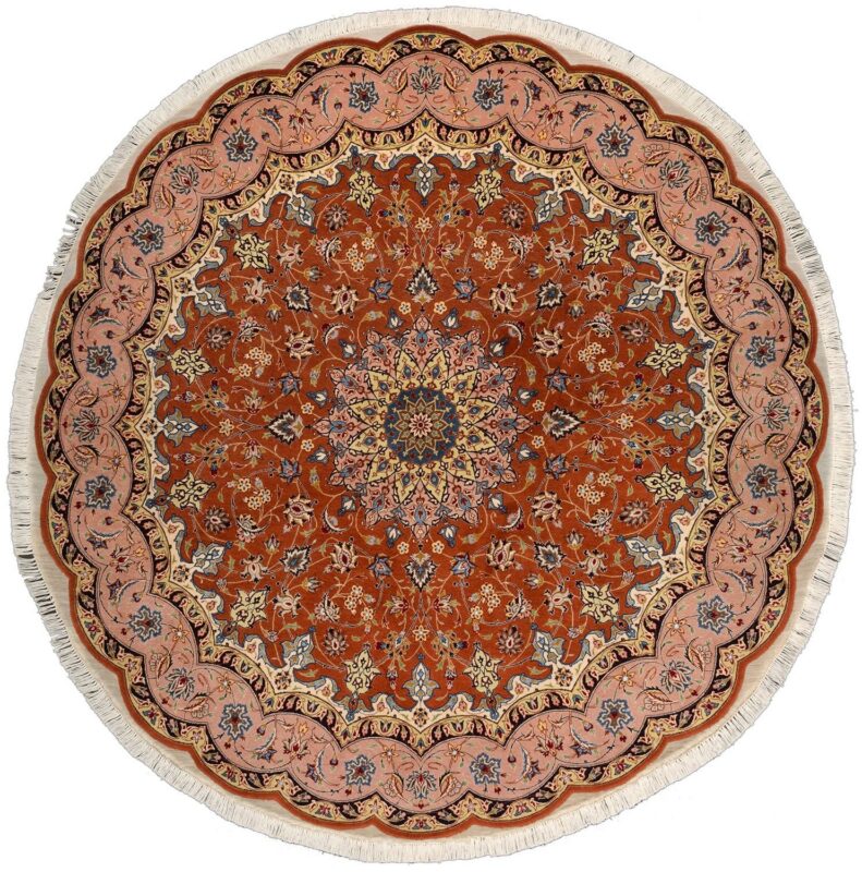 Tabriz Persian Rug 200 × 200 cm, Wool and Silk, Red/Orange, hand-knotted